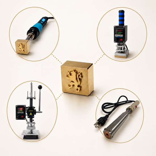Custom leather stamp compatible with heated handles, presses, and hot foil machines